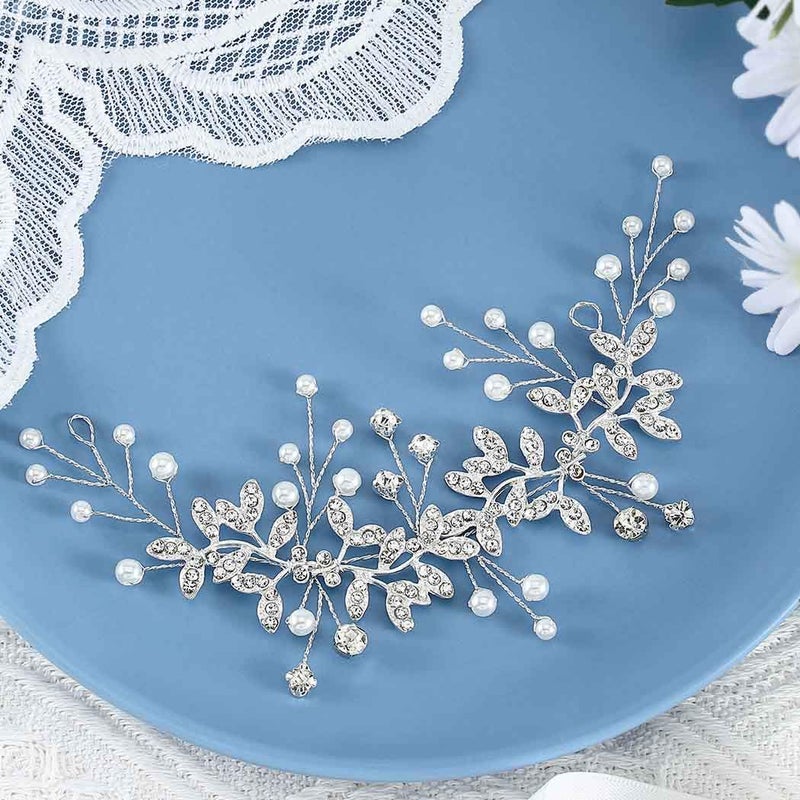 Unsutuo Bridal Crystal Headband Silver Rhinestone Hair Vine Pearls Wedding Hair Accessories for Women and Girls(Silver) - Image 2